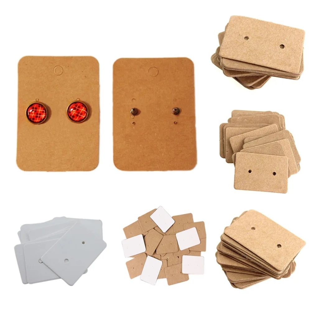 100Pcs Blank Kraft Paper Ear Studs Card Hang Tag Jewelry Display Earring Crads Favor Marking Garment Prices Label Tags 2.5x3.5cm