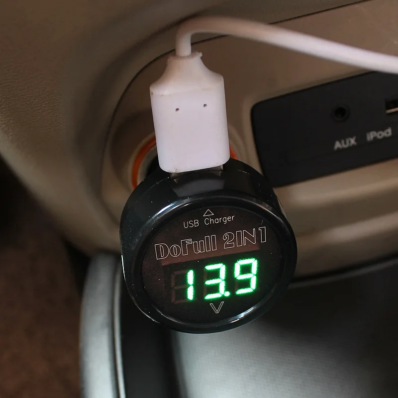 12-24V Car USB Charger Mobile Phone Charger Voltmeter Cigarette Lighter USB Charger LED Voltmeter car voltage meter