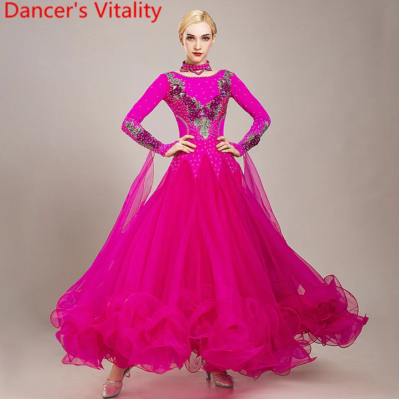 New Modern Dance Performance Costume Diamond Embroidered Diamond Big Hem Dress Ballroom Waltz Jazz Dancing Racing Stage Outfits