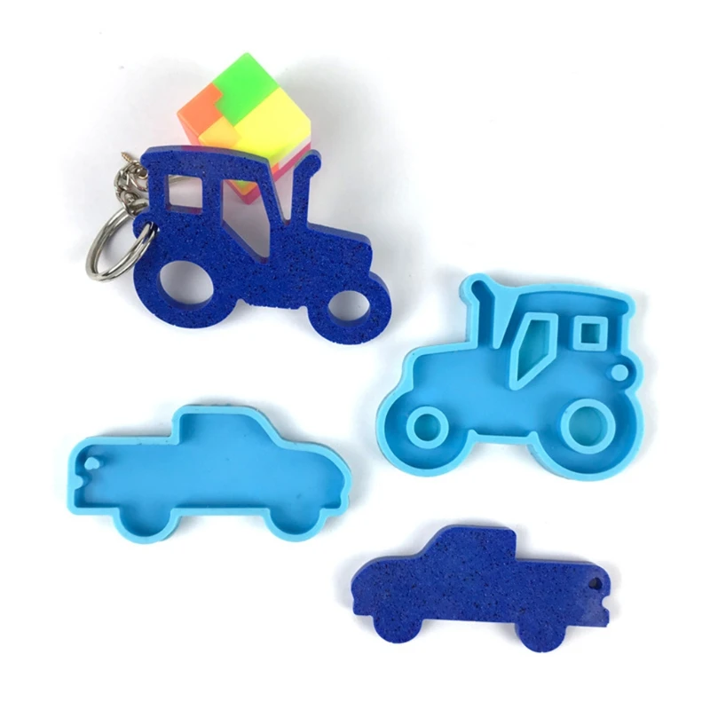 Car Series Keychain Epoxy Resin Mold Shiny Glossy Tractor Necklace Pendant Silicone Mould DIY Crafts Jewelry Decorations  2021