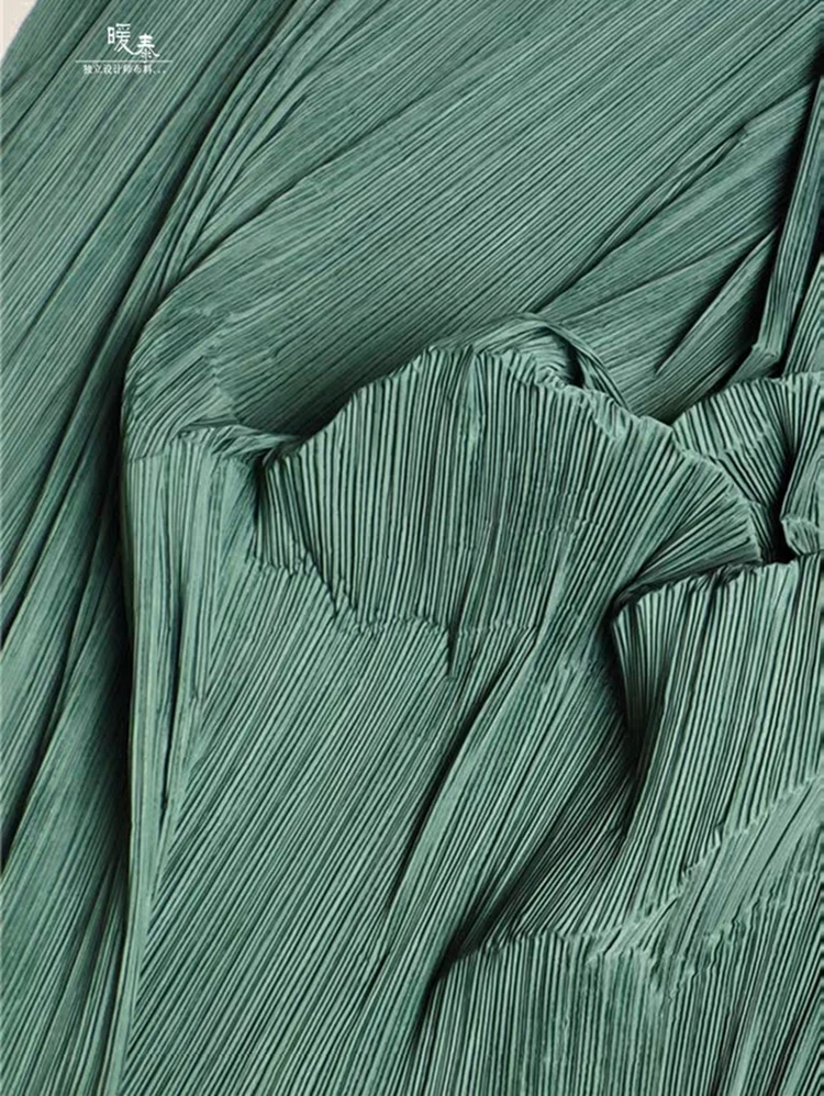 Stiff Pleated Fabric Blackish Green Stripe Folds DIY Art Painting Wedding Party Decor Pants Skirt Dress Clothes Designer Fabric