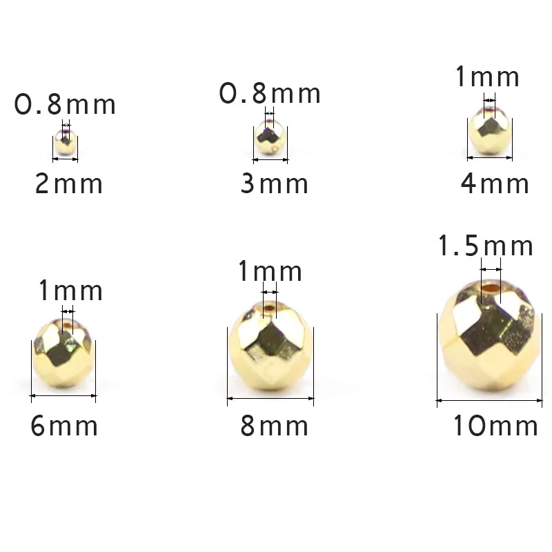 Yellow Gold Color Faceted Hematite beads Natural Stone 2/3/4/6/8/10mm Round Loose beads Jewelry Making bracelets necklace DIY