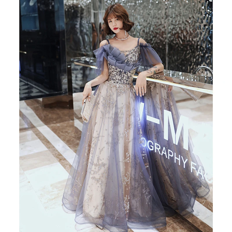 

Slim V-neck sexy backless sequin evening dress skirt women birthday party evening dress banquet annual meeting dressevening girl