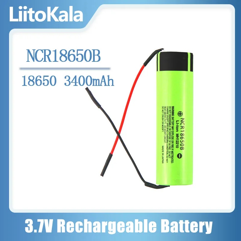 LiitoKala nowy oryginalny NCR18650B 3.7v 3400mAh 18650 litowo-jonowy akumulator do spawania krzemionkowego kabel żelowany DIY