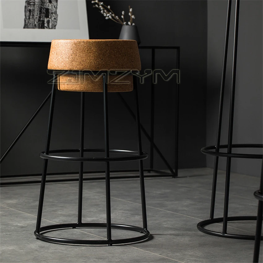 Nordic iron bar chair cork bar chair home shopping mall high foot bar stool creative Cafe Chair