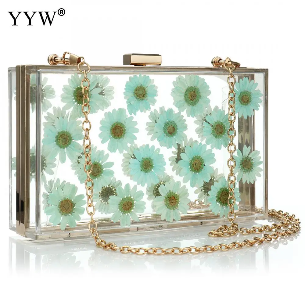 women clear purses box handbags transparent flower wild ladies hand bags small square chain crossbody bag messenger bag bolsa