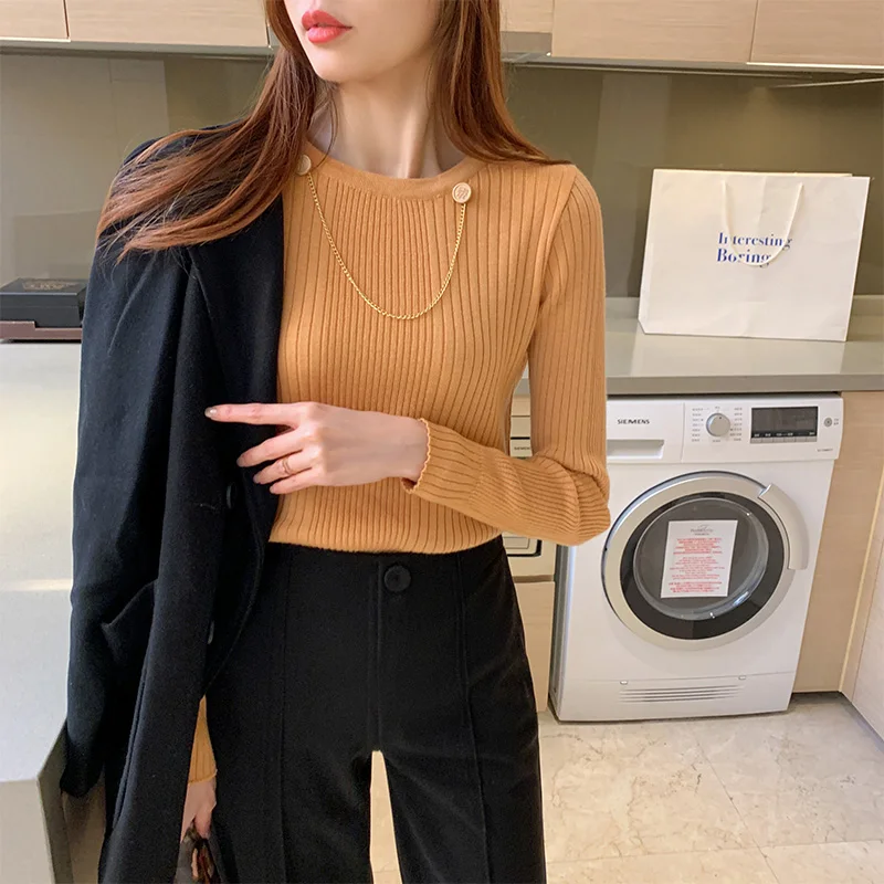 

2021 Basic O-Neck Women Sweaters Autumn Winter Thick Warm Pullover Slim Tops Ribbed Knitted Sweater Jumper Soft Pull Female