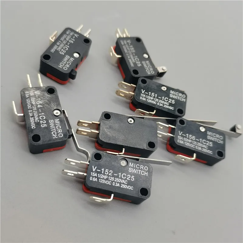 5pcs V-151-1C25/V-152-1C25 Mouse instantaneous self resetting micro limit switch AC mouse switch long handle roller lever arm