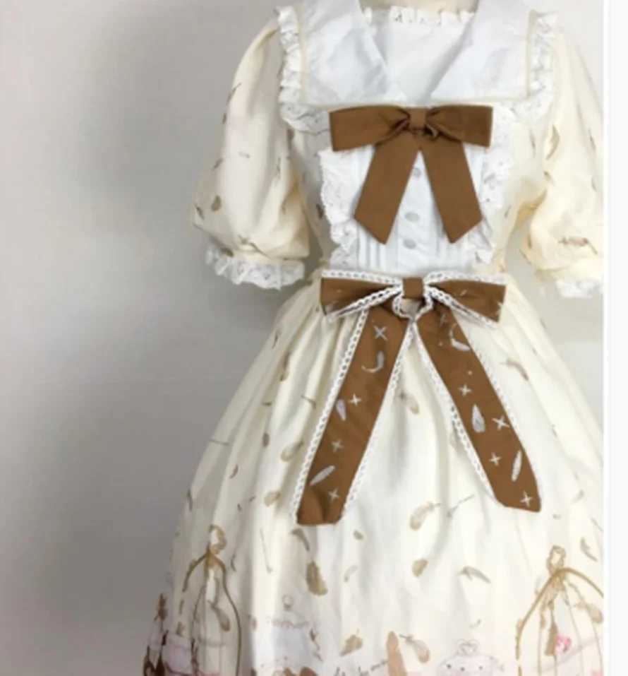 Robe lolita gothique op/jsk pour filles, tenue princesse loli cos japonaise douce, imprimé mignon, rétro en dentelle avec nœud papillon, victorien