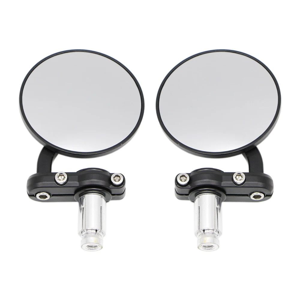 Rearview 7/8'' Handle Bar End Side Wing Mirror Universal Motorcycle Side Mirror Round Type Black Cover for Yamaha Harley Bmw