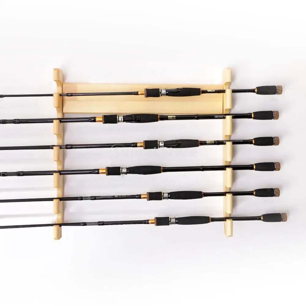 6-rod Portable Fishing Rod Rack Wooden Holder Rod Garage Wall Mount Rods Rack Organizer Storing Fishing Poles Boat Accessories