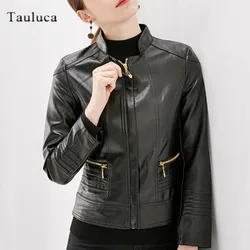 Vestes de base en cuir PU pour femmes, printemps-automne veste à manches longues pour motard, fermeture éclair, Slim Fit noir rouge surdimensionné, grande taille manteaux