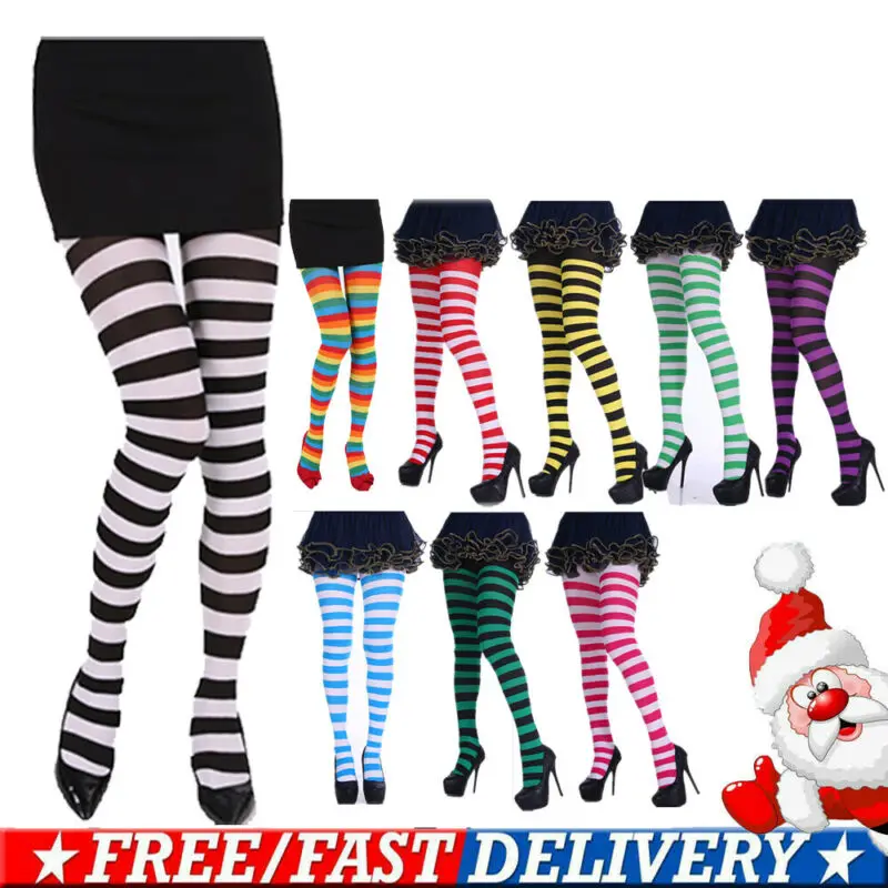 2020 Newest Hot Womens Striped Holiday Tights Opaque Microfiber Stockings Nylon Footed Pantyhose