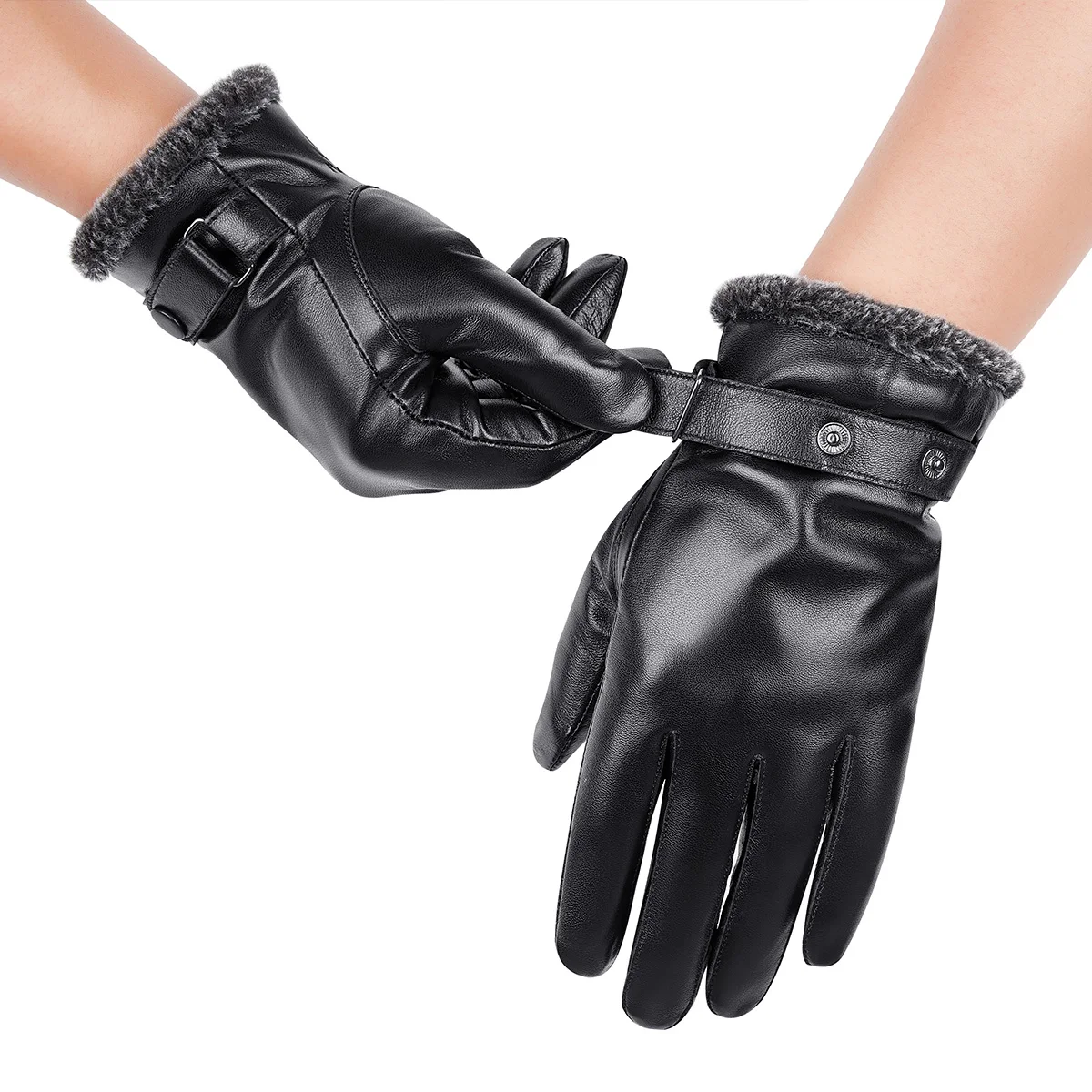 Bagressions DENIM-Gants en Cuir group pour Homme, Moufles Classiques en Peau de Mouton, Mitaines pour Cyclisme en Plein Air, Randonnée, Écran Tactile, Hiver