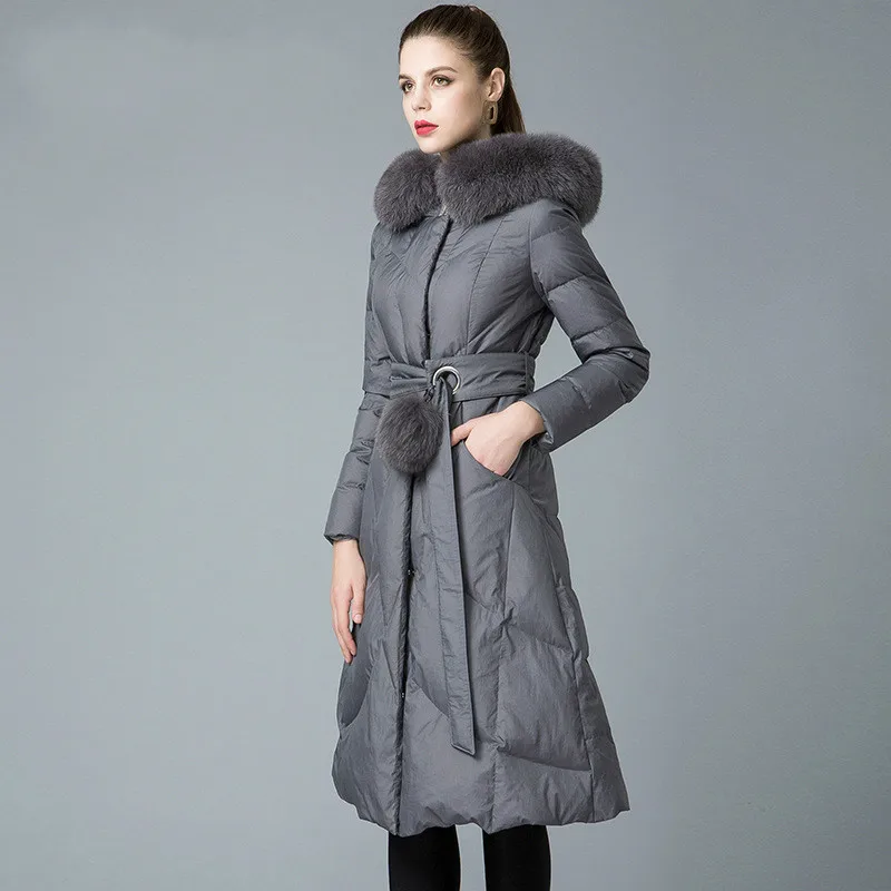 Coat Boollili Winter Women 90% White Duck Down Jacket Woman Hooded Fox Fur Collar Long Down Coats Puffer Jacket 2023