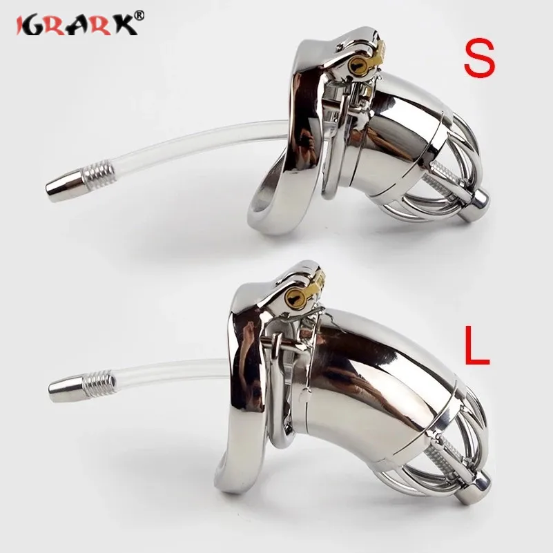 Male Chastity Cock Cage Stainless Steel Penis Ring Dick Bondage Belt Erotic Urethral Lock Sounds Catheter Sex Toys for Men 18+