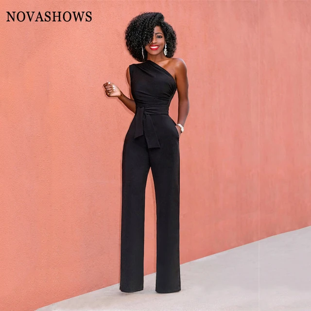 New 2022 Black Jumpsuit One Shoulder Evening Dresses Pockets Prom Gown Wide leg pants Pants Evening strapless Dress AliExpress