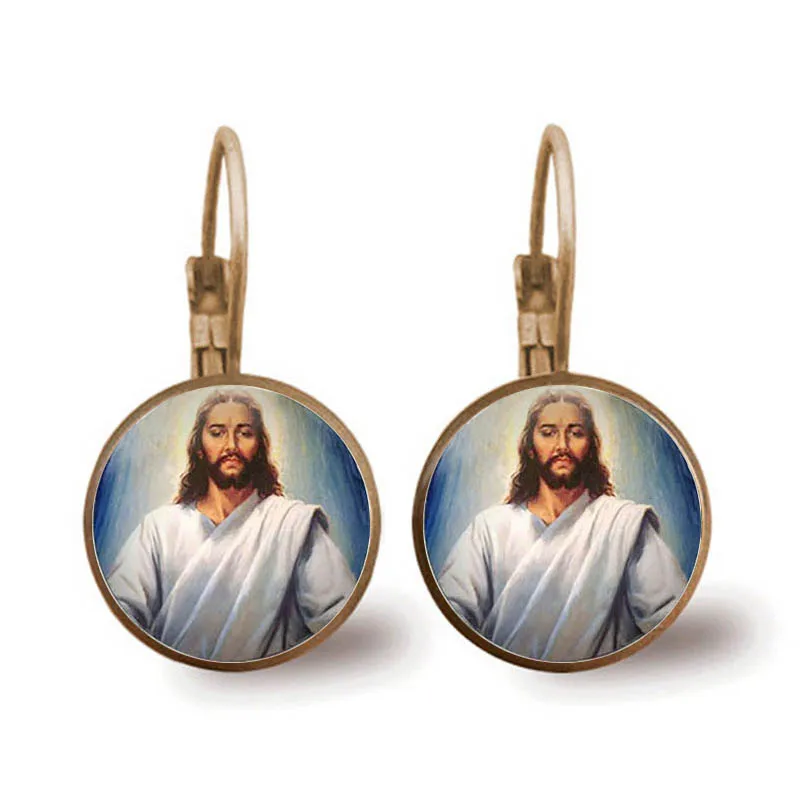 Christian Jesus Earrings Glass Dome Colored Earrings Women Girls Religious Jewelry Gift Wholesale Wholesale Transport