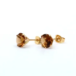 1 Couple Brown/Coffee AAA Zircon With 316L Stainless Steel Brief Stud Earrings Size 3mm to 8mm Allergy Free No Easy Fade