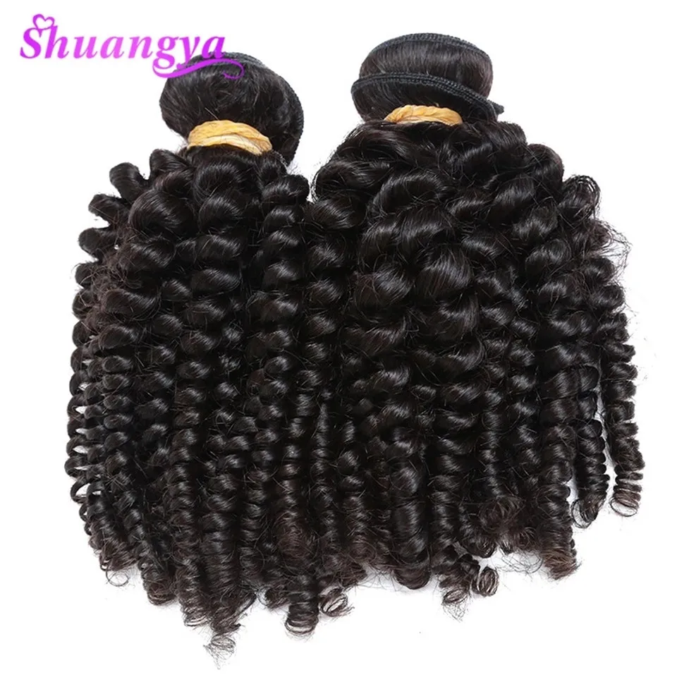 3 Bundles Funmi Hair Brazilian Bouncy Curly Hair Weaves 100% Human Hair Bundles Shuangya Remy Hair Can Be Dyed And Straighten