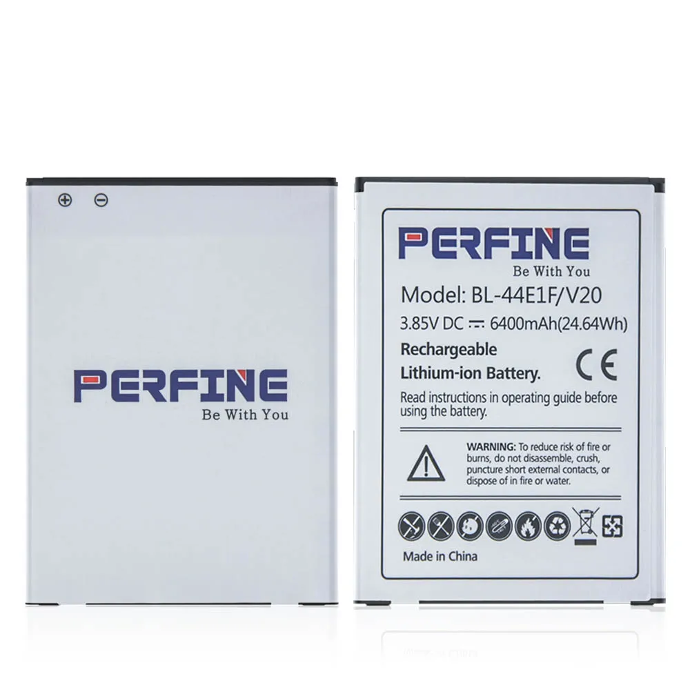 Perfine V20 Battery BL-44E1F For LG H990DS VS995 US996 LS997 H910 H918 6400mAh Extended Batteria+Black Full Edge Protective Case