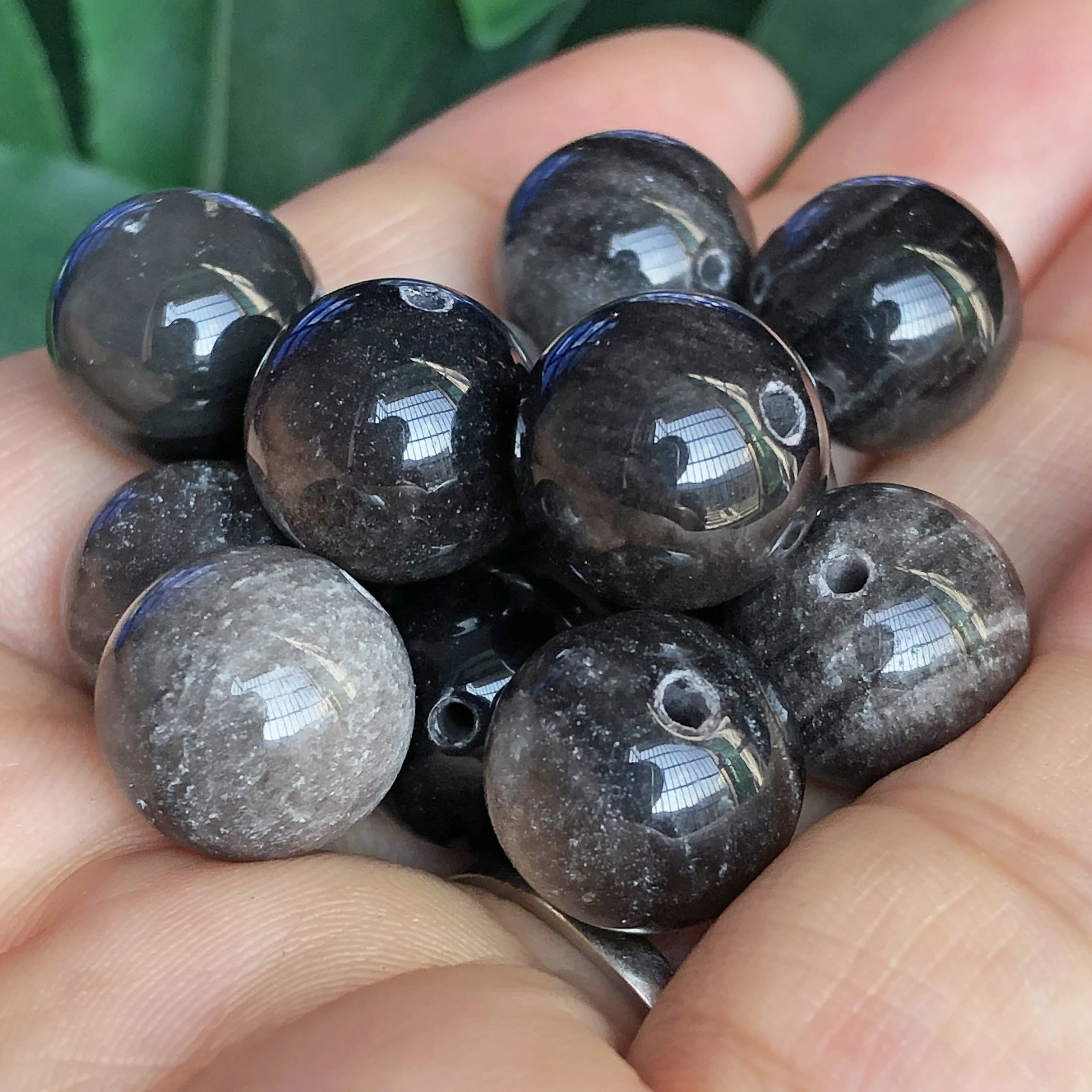 Natural Black Silver Color Obsidian Stone Beads Round Loose Spacer Beads For Jewelry Making DIY Bracelet Accessories 4-12mm 15\