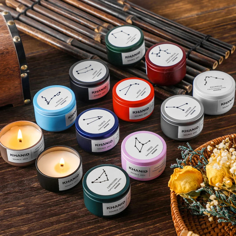 

Constellation Series Small Aromatherapy Candles Tin Cans Bean Wax Hand Gift Flower Fragrance Interior Decoration Candles