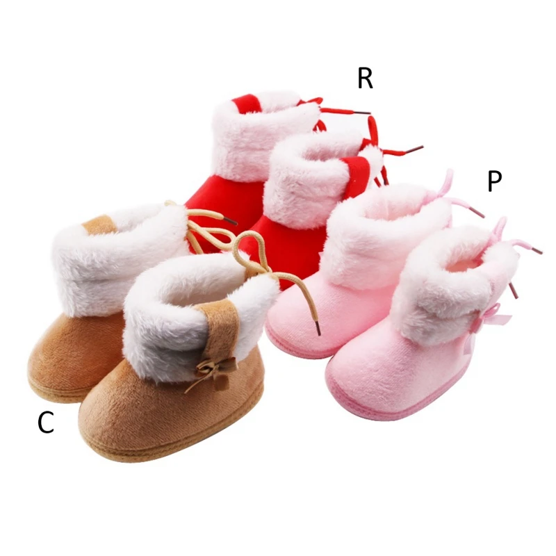 Infant Newborn Baby Boy Girl Winter Fur Snow Boots Winter Toddler Bow Tie Warm Shoes Mid-tube Booties Little Kids Shoes