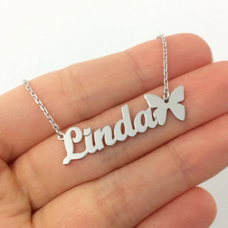 

Fashion Name Necklace With Butterfly For Women Personalized Custom Nameplate Choker Necklaces Stainless Steel Jewelry