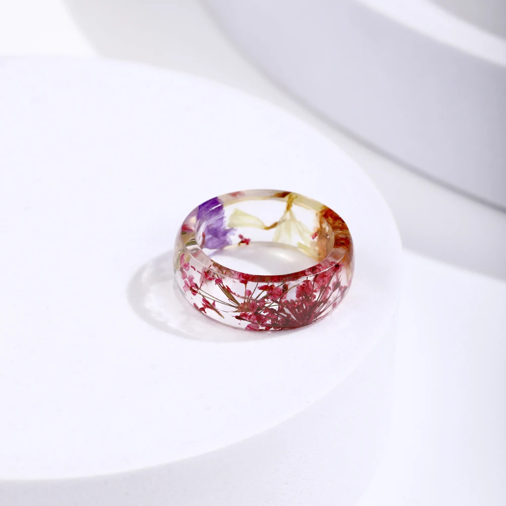 Lost Lady Fashion Transparent Chunky Epoxy Resin Rings Cute Multicolor Dried Flower Finger Rings for Women Party Jewelry Gifts