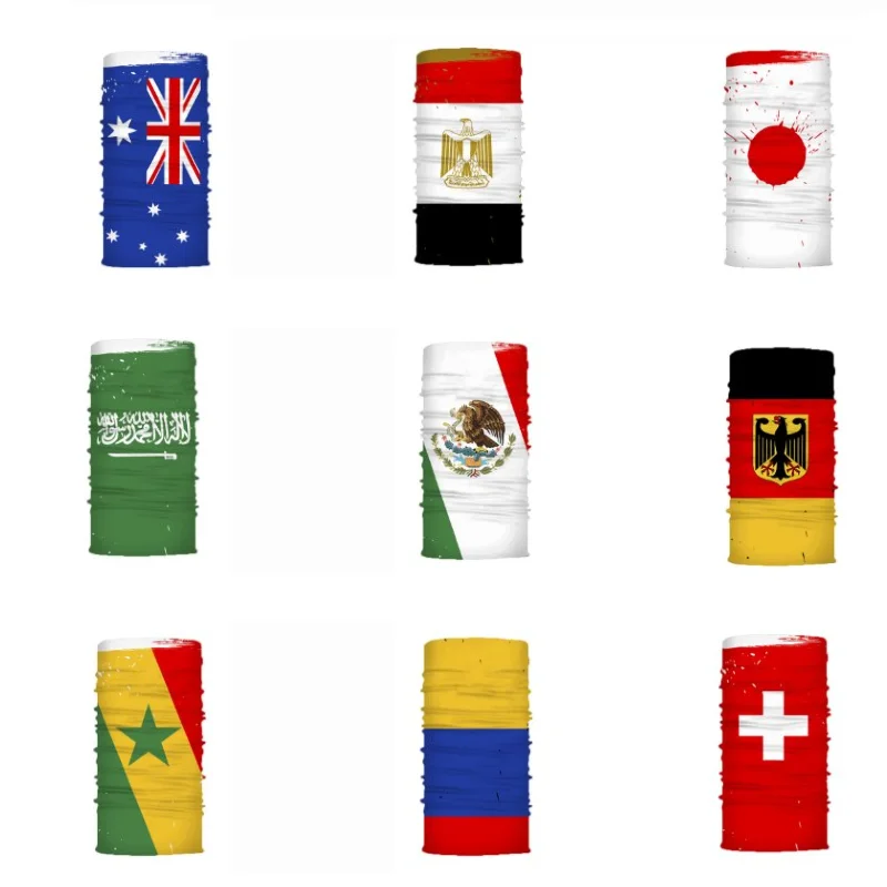 Seamless Neck Gaiter Digital Printing Switzerland Australia Japan Egypt Flag Bandana Headband