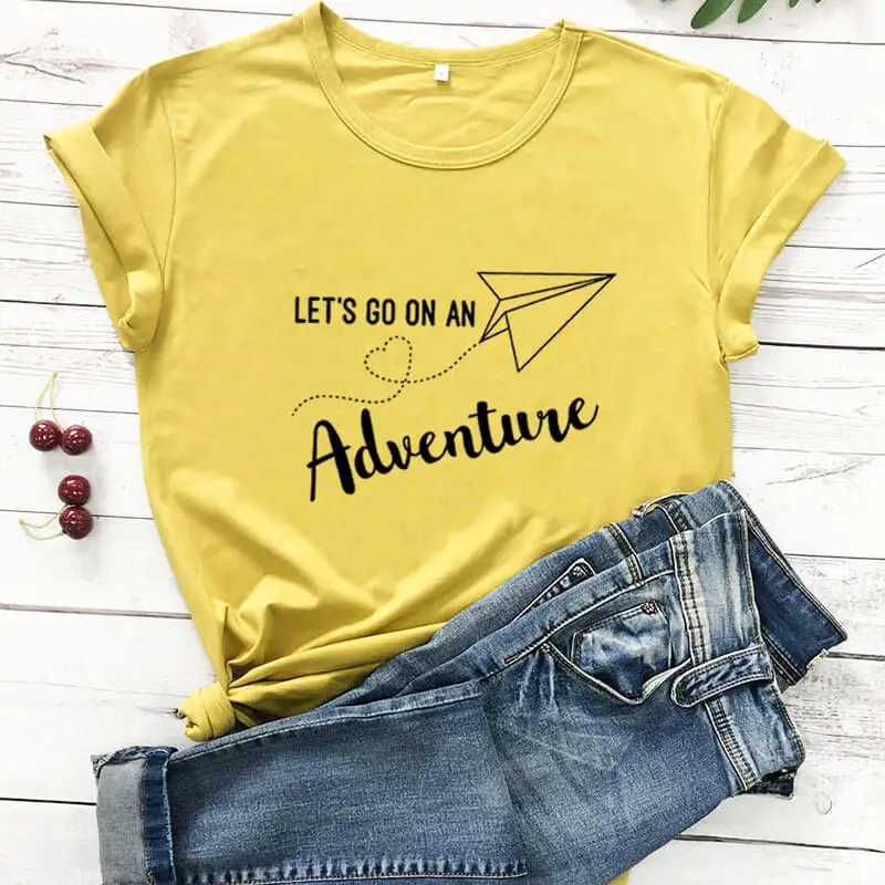 

Let's Go On An Adventure 2020 New Arrival Summer 100%Cotton Funny T Shirt Wanderlust Shirt adventures Shirts Vacation Shirt