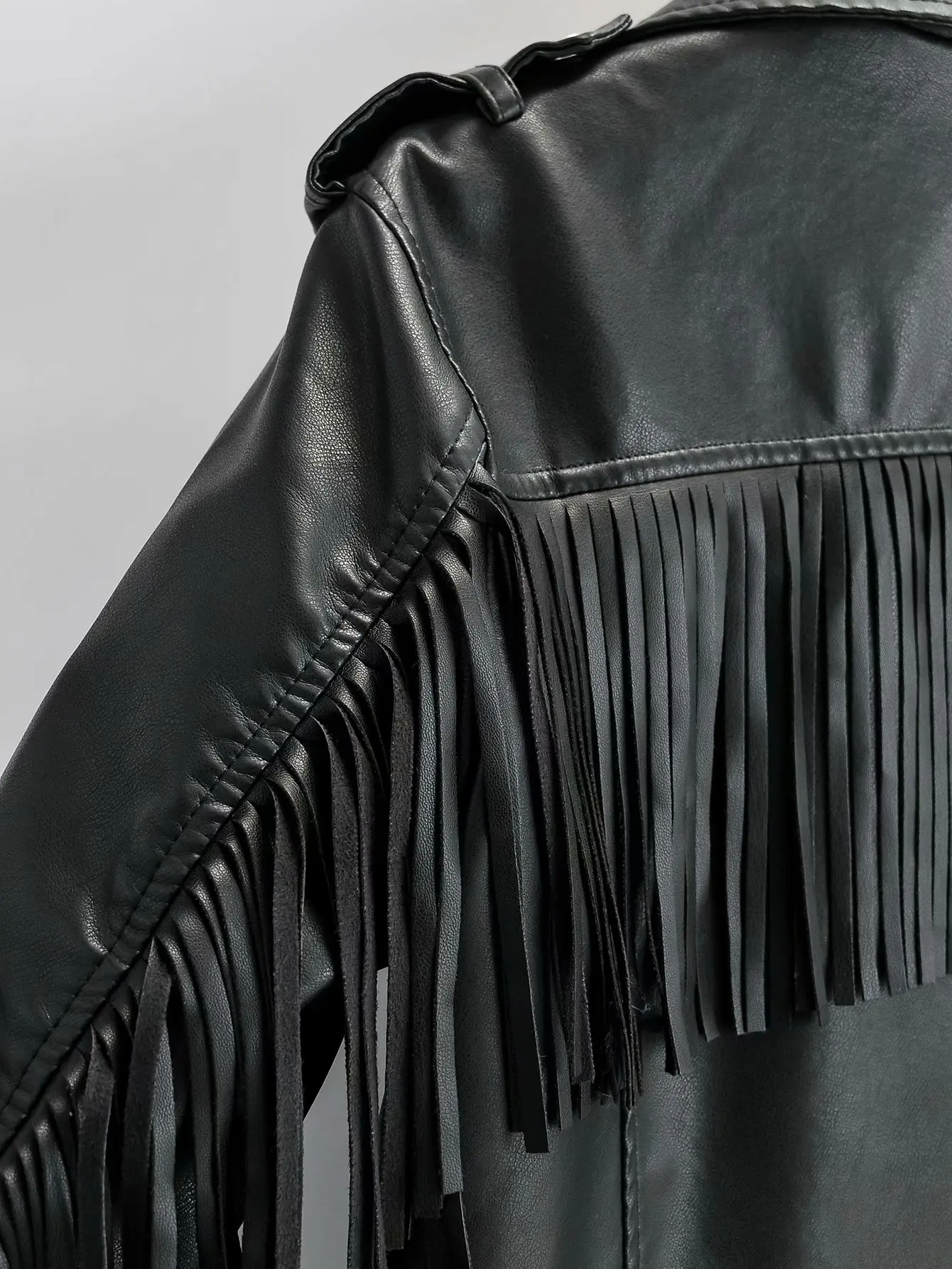 2023 Autumn Winter Women Punk Tassel Oversize Long Faux Leather Jackets Lady Loose PU Zippers Belt Black High Street Outer Coats