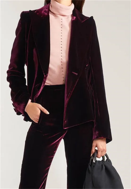 

Burgundy Velvet Women Suits Slim Fit Women Pantsuits Jacket Women Suit Women Tailored Peak Collar Jacket Suits Female Ladies