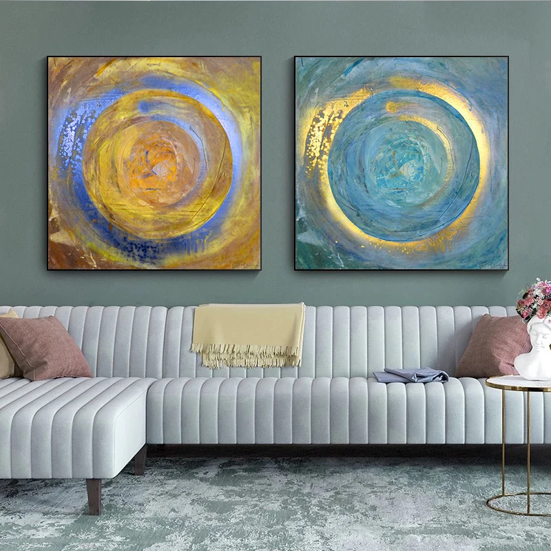 

Abstract blue gold oil painting on canvas Navia posters and prints Cuadros living room decoration modern wall art pictures