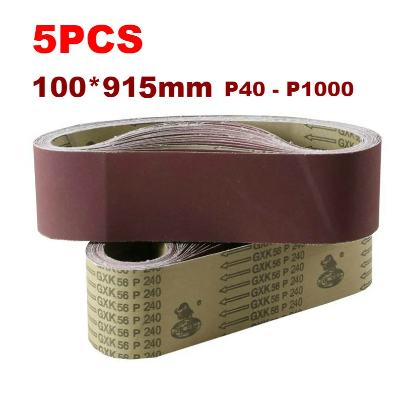 5Pcs Sanding Belts 915*100mm 40-1000 Grit Assortment Metal Grinding Aluminium Bands Polisher Oxide Sander