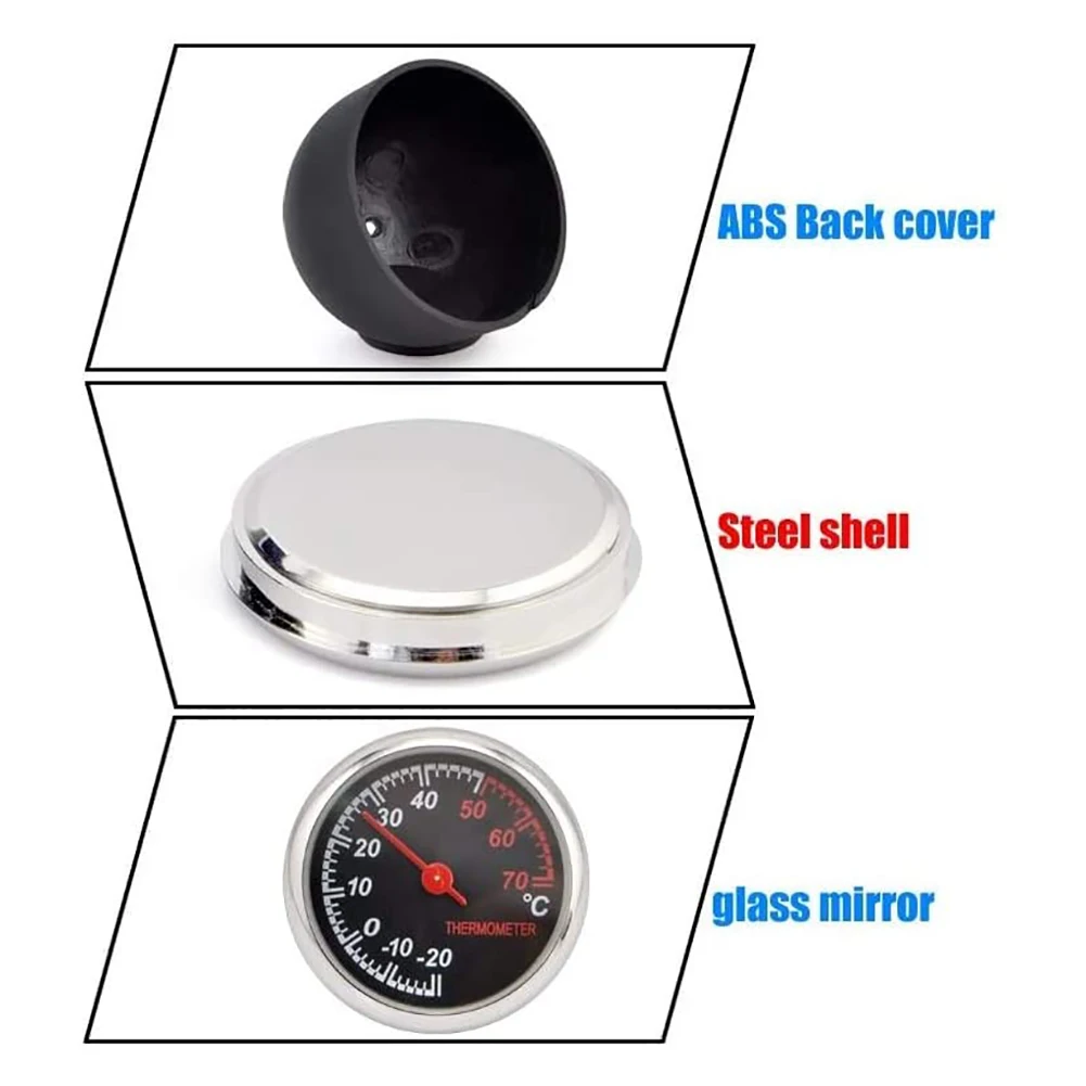 Car Clock Car Thermometer Hygrometer Durable Quartz Glass Mirror Clock Decoration For Auto Boat Car Interior Decoration