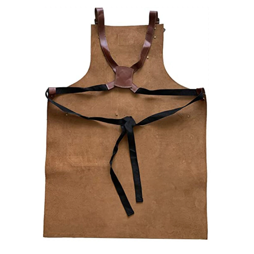 Tough Guy men's Carpenter Apron Baking Barbecue Apron Woodworking Flower Apron PU Cross Strap Sleeveless Apron