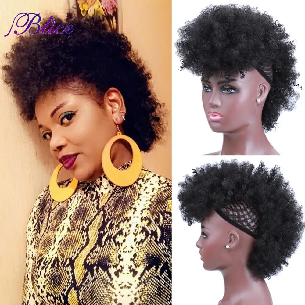 Blice sintético alto puff frohawks curto kinky encaracolado estilo mohawk extensão do cabelo clipe em peruca para mulheres afro-americanas