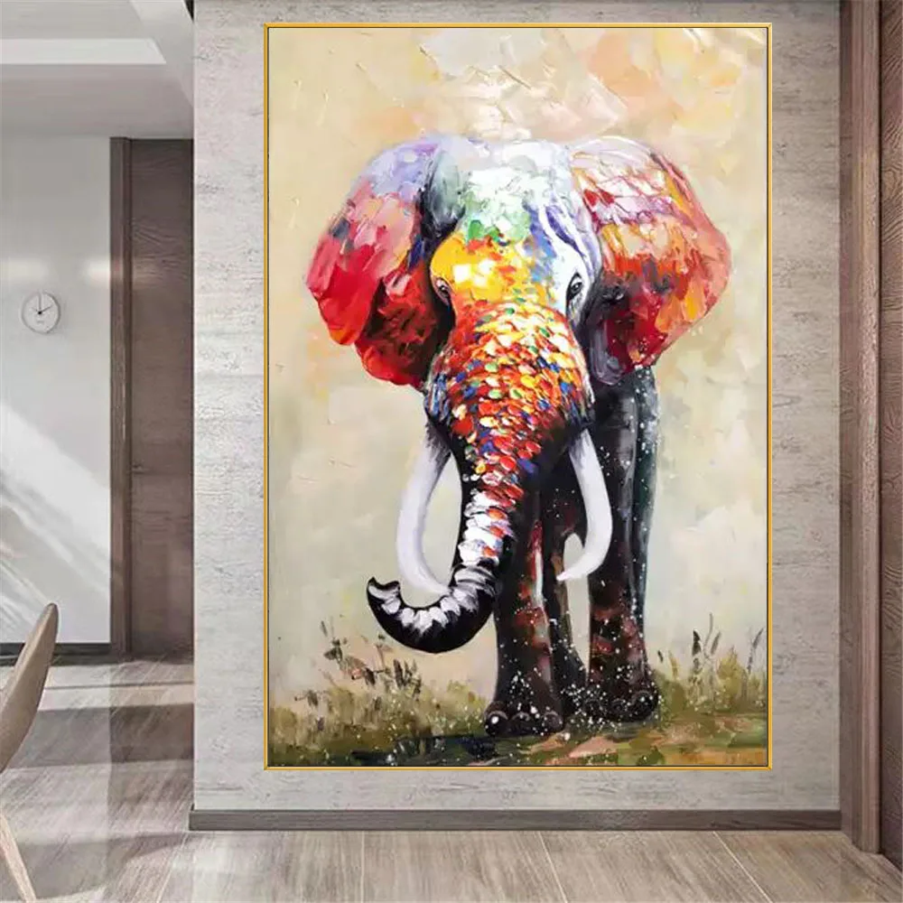 100%Hand Canvas Painting Animal Painting Abstract Elephant Pictures Vintage Posters and Prints Home Decor Wall Art Free shipping