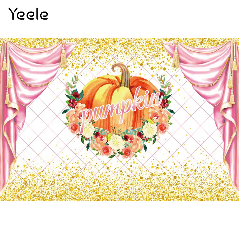 Yeele Baby Birthday Pumpkins Flowers Photocall Curtain Gold Glitters Photography Backdrop Photographic Backgrounds Photo Studio