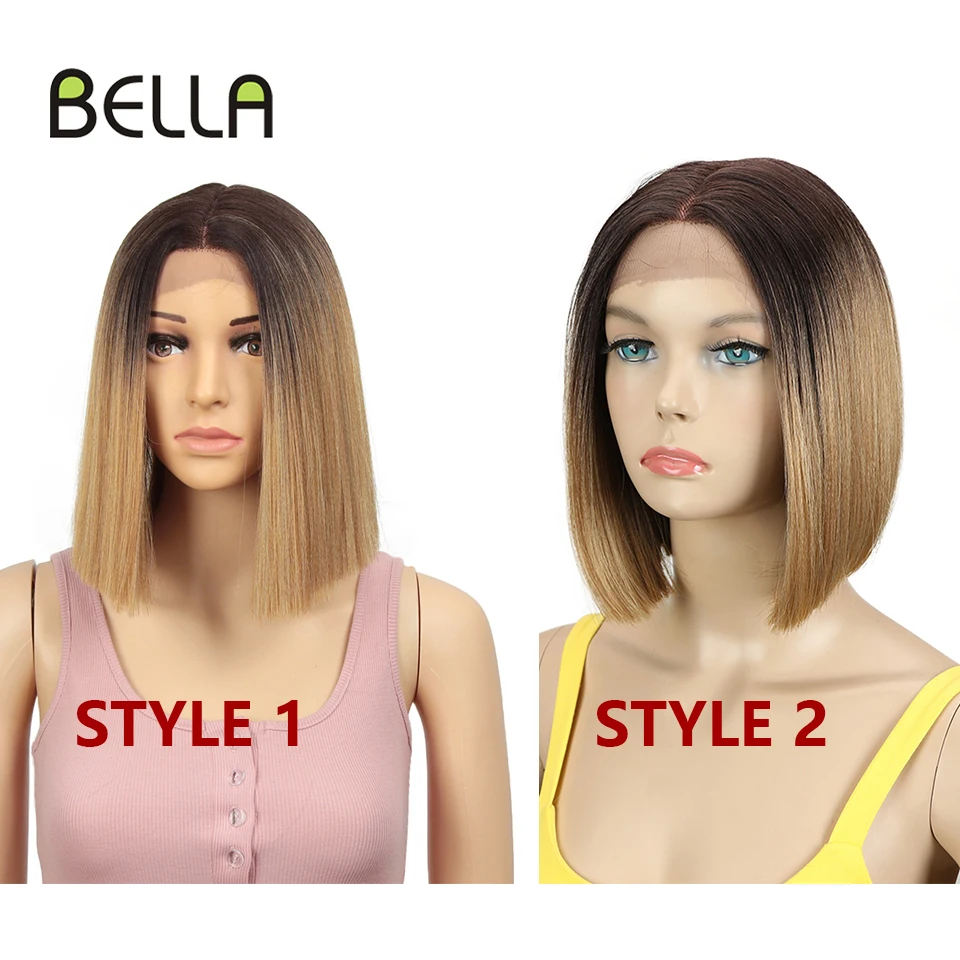 BELLA Synthetic Lace Wig Short Bob Wig Nature Color Blue Blonde Green 7 Colors Availabe 10\