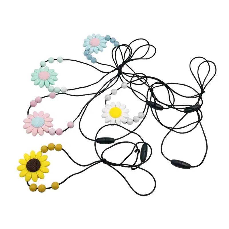 Unique Sunflower Baby Teether Necklace Silicone Pendant Beads Bow Knot Teething Nursing Toys for Infants Little Boys Girls