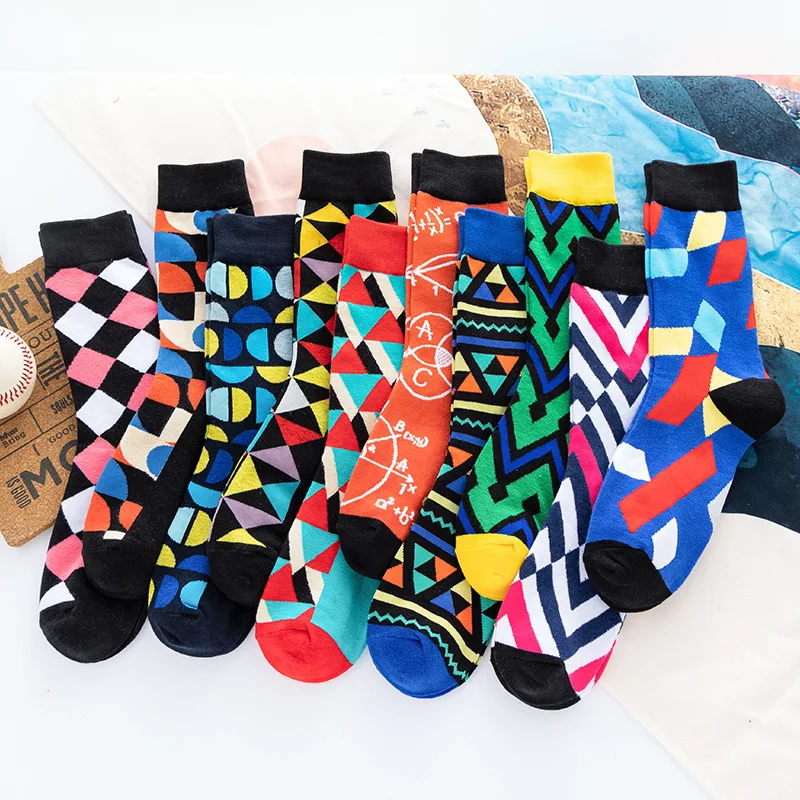 2023 Funny Men's Socks Harajuku Women Socks Kawaii Cotton Geometry Formula Round Diamond New Year Happy Christmas Gifts Novelty