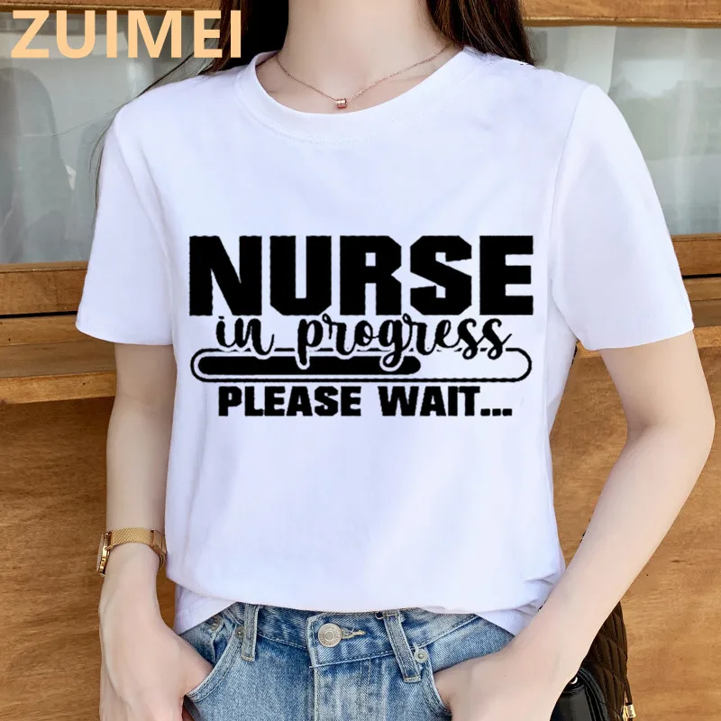 Nurse in Progress Letter  Graphic Fashion Tops Casual ladies basic O-collar Short Sleeved White Women's T shirt Girl,Drop Ship