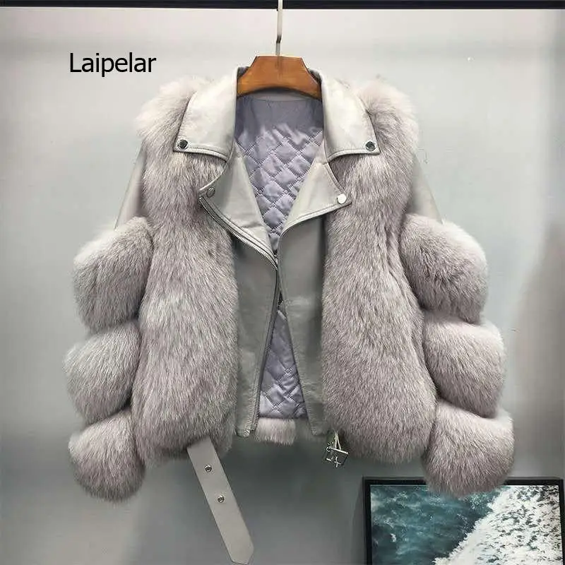 Women\'s Genuine Fox Fur Coats Luxury Genuine Sheepskin Leather Jacket Full Skin Outerwear New Winter 2021 Collection