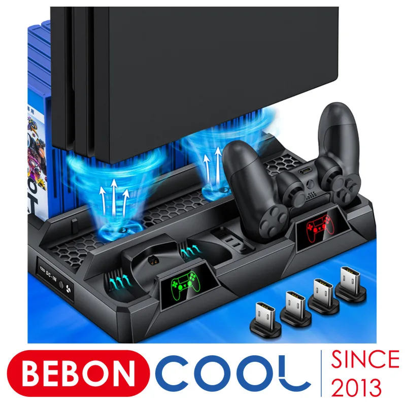 For PS4/PS4 Slim/PS4 Pro Stand Console Vertical Cooling Fan Dual Controller Charging Station For Playstation 4/PS4 Pro Cooler