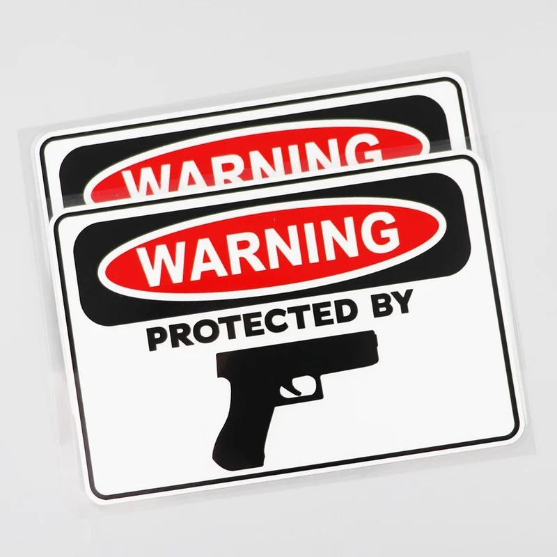 16.1CM*10.7CM Protected By Hand Gun Decal Warning PVC Waterproof Car Sticker 1 Pcs