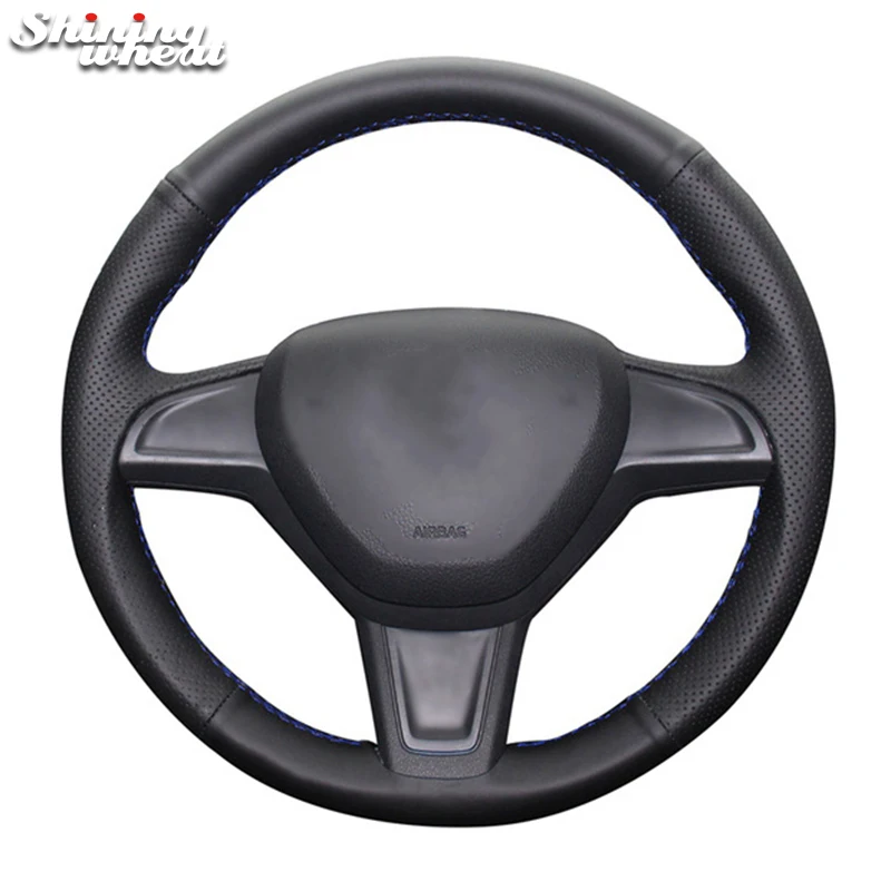

Shining wheat Black Genuine Leather Car Steering Wheel Cover for Skoda Yeti 2014 -2016 Rapid 2015-2016