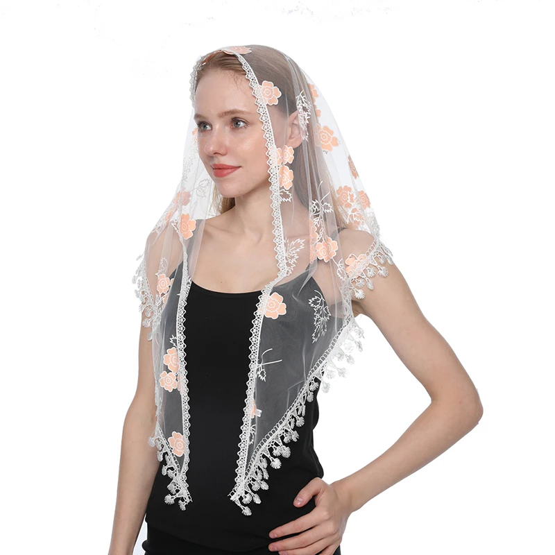 Women Scarf for Church Triangle Shawl in Church Lace Veils for the Church\'s Embroidered Spanish Mantilla Lace Transparent Shawl